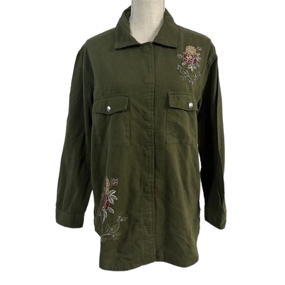 Francescas Floral Embroidered Flowers Army Style Jacket Women’s MEDIUM Blue Rain - Picture 1 of 9